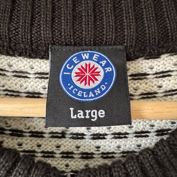 Icewear Iceland Full Zip Wool Blend Sweater Cardigan Fair Isle Nordic Cozy Large - Picture 3 of 16